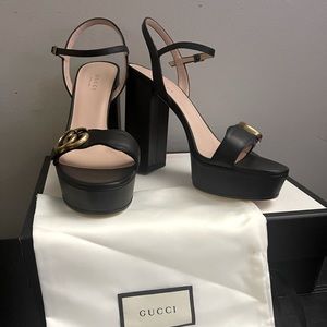 Gucci Black Marmont Platform Sandal Size 38 - Brand New